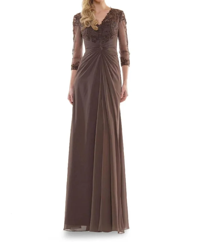 one-shoulder dressTwist Waist Gown In Dark Taupe