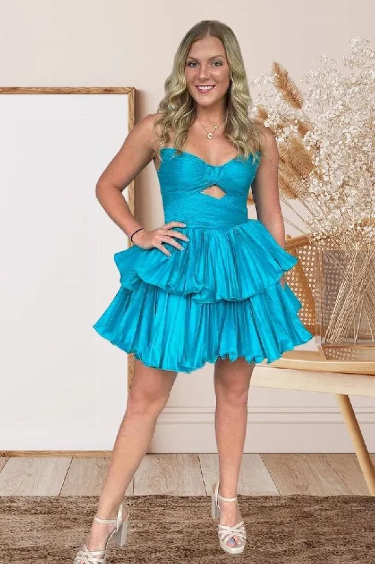 flowy dressSatin A-Line Strapless Empire Chic Homecoming Dress