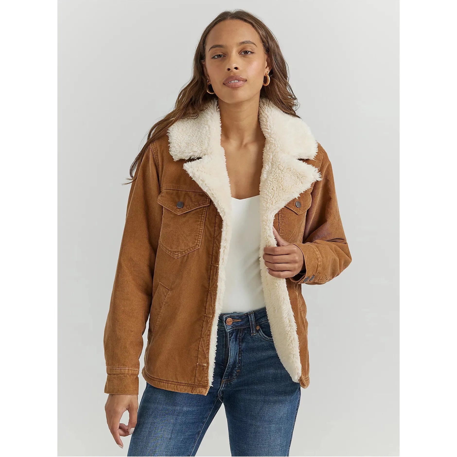 sleek trench coatWomen's Western Sherpa Lined Corduroy Wrange Coat in Tan