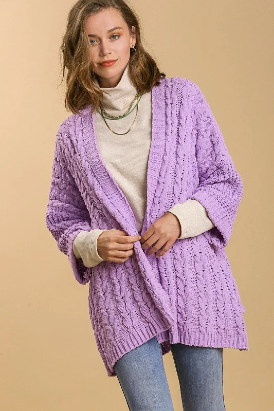 warm workout hoodieUmgee Full Size Cable Knit Open Front Long Sleeve Cardigan