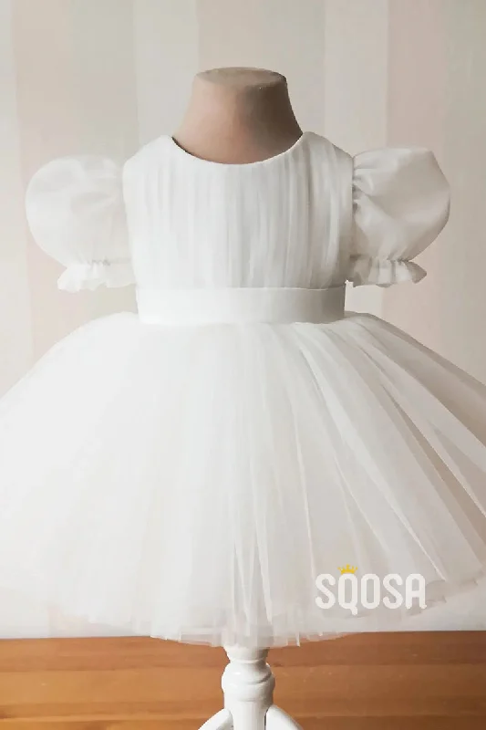 elegant evening dressA-line Short Sleeves Ivory Flower Girl Dress First Communion Dress QF1011