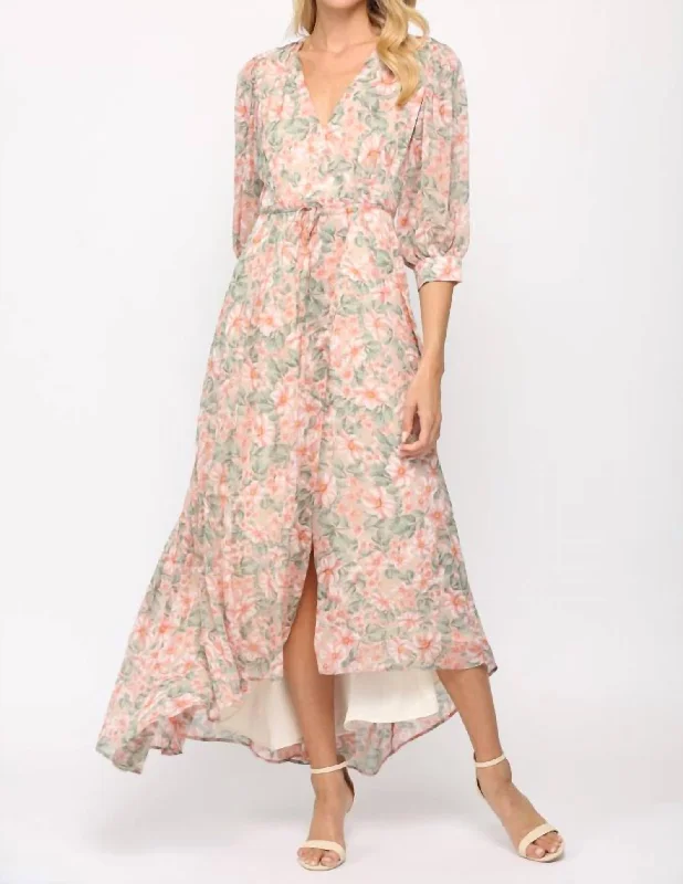 fitted bodycon dressFloral Print Wrap Dress In Cream/coral