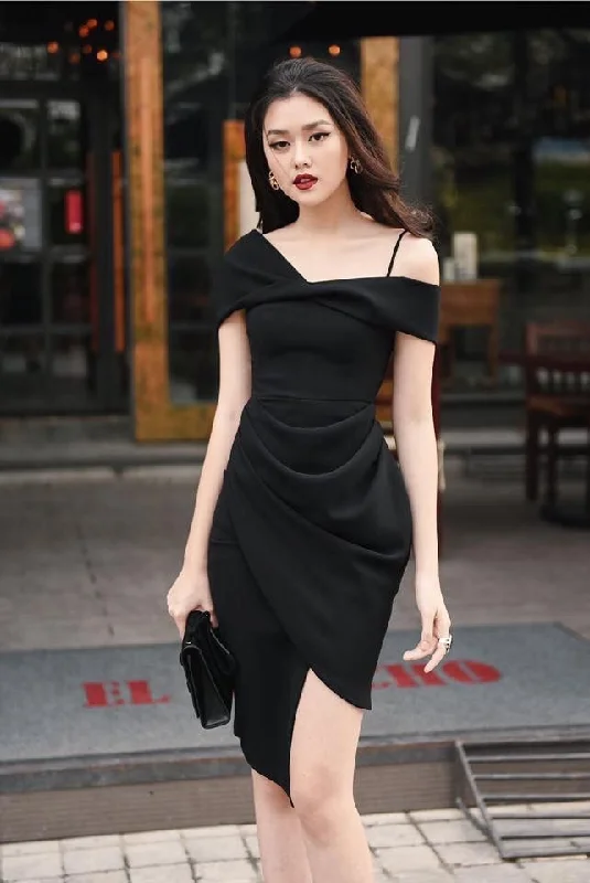 floral midi dressChic Black Sheath Homecoming Dress Black Party Dress  Y2870