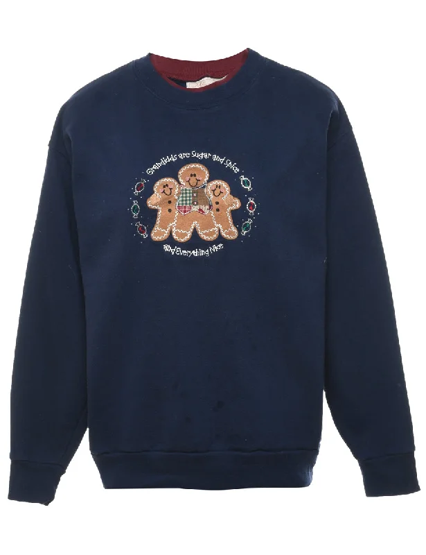 sleek jacketTeddy Bear Print Christmas Sweatshirt - L