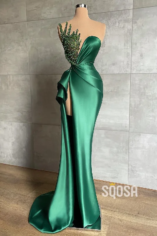 wool dressSheath/Column Evening Dress Green Lace V-neck Long Prom Dress QP1378