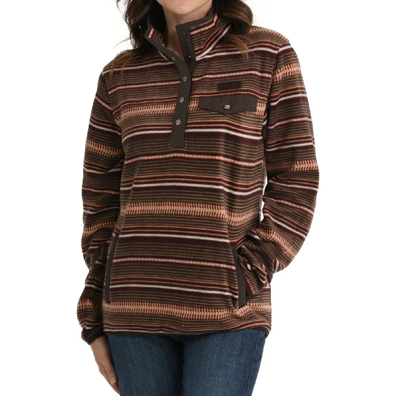 elegant coatWomen's Cinch Striped Fleece Pullover - Brown/Coral