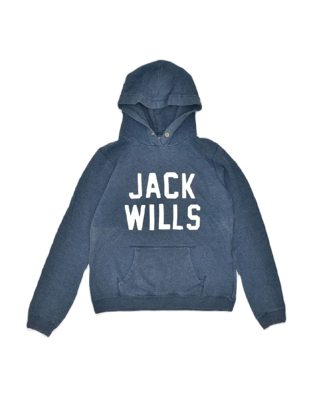 minimalist hooded sweatshirtJACK WILLS Womens Graphic Hoodie Jumper UK 14 Large Blue Cotton