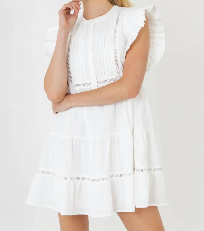 silk dressTrim Detail Ruffled Mini Dress in White