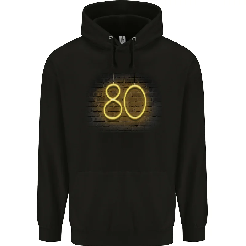 casual fit hoodie80th Birthday Neon Lights 80 Year Old Mens 80% Cotton Hoodie