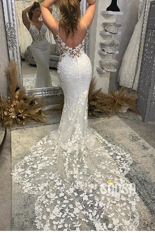 modern dressAttractive V-Neck Allover Lace Wedding Dress Mermaid Bridal Gown QW2564