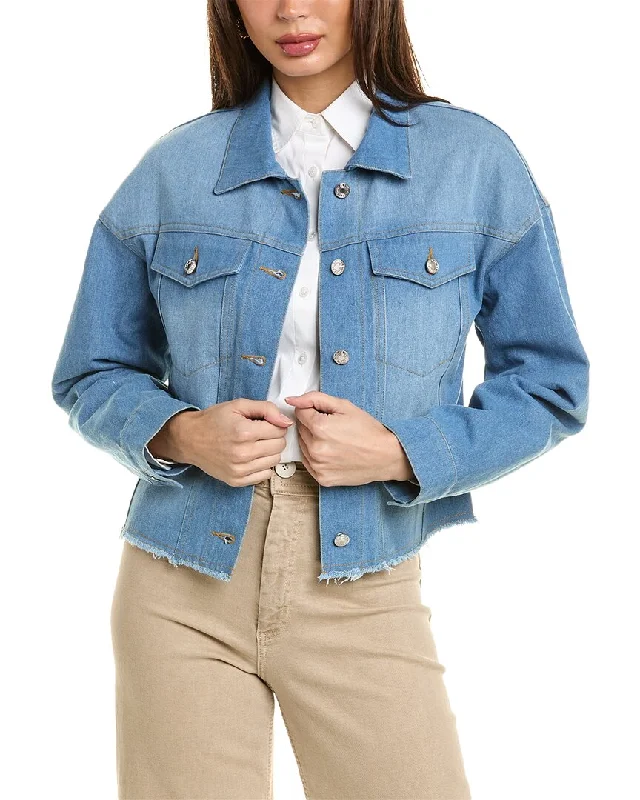 high-quality coatPascale La Mode Frayed Denim Jacket