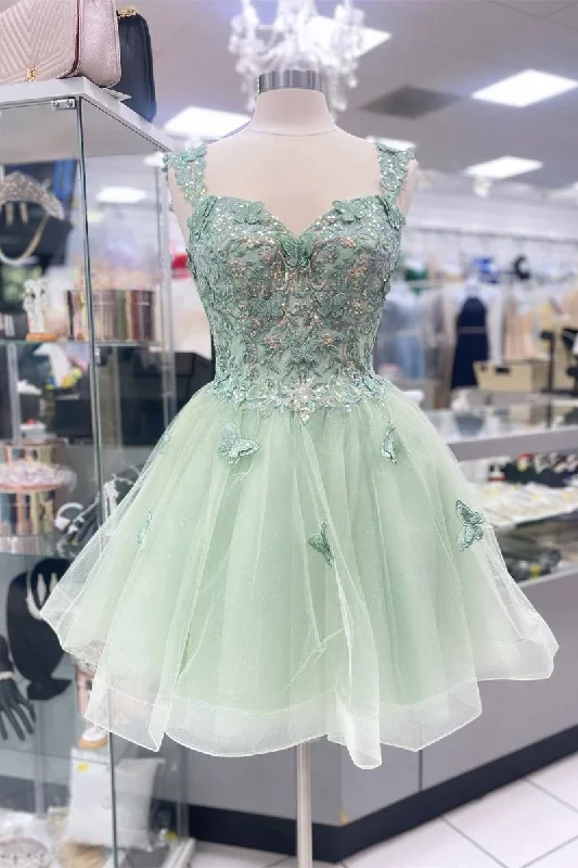 summer dressMint Green Sweetheart Tulle Appliques A-line Homecoming Dress