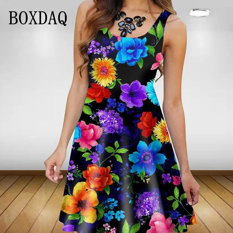 comfortable outerwearPlant Flowers 3D Printed Women Dress Elegant Sweet Casual Sleeveless A-Line Dresses 2023 Oversized Summer Sexy Clothing Sundress