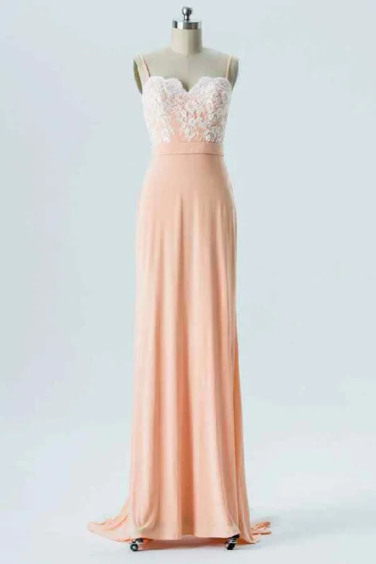 one-shoulder dressBlushing Pink Mermaid Lace Sweetheart Satin Long Bridesmaid Dress