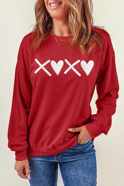 workout-ready hoodieHeart Graphic Round Neck Dropped Shoulder Sweatshirt