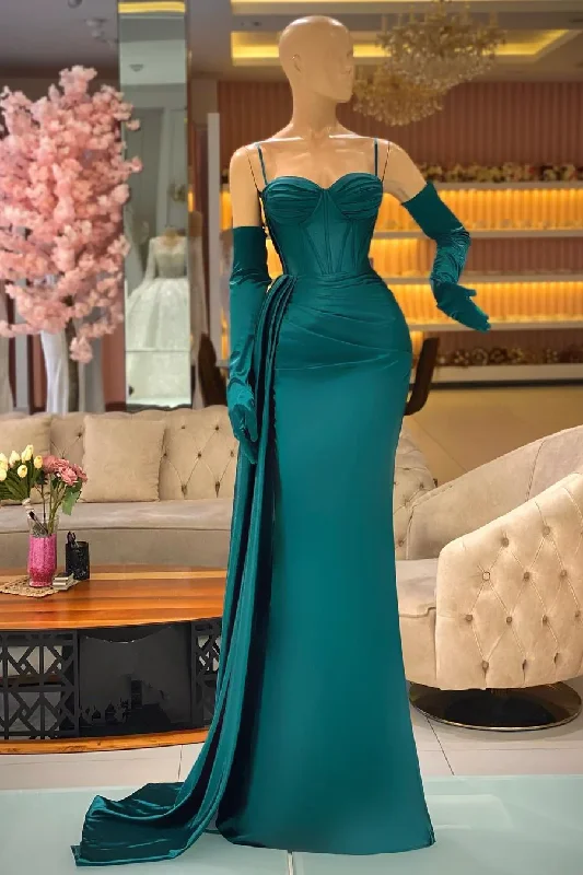 lace dressSexy Green Mermaid Spaghetti Straps Cheap Long Prom Dresses Y2988