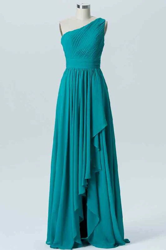 bodycon dressJade A-line One Shoulder Pleated Chiffon Hi-low Bridesmaid Dress