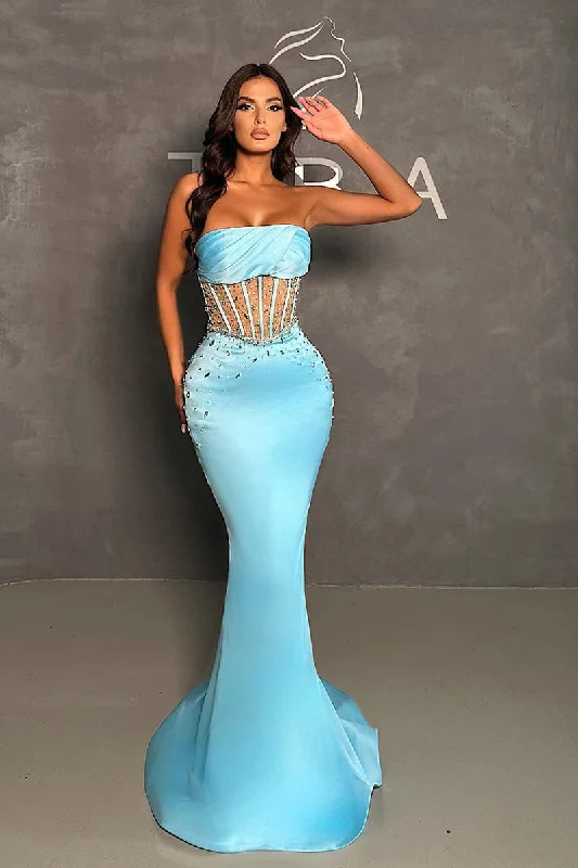 boho-chic dressChic Strapless Beads Mermaid Formal Evening Gowns QP0862