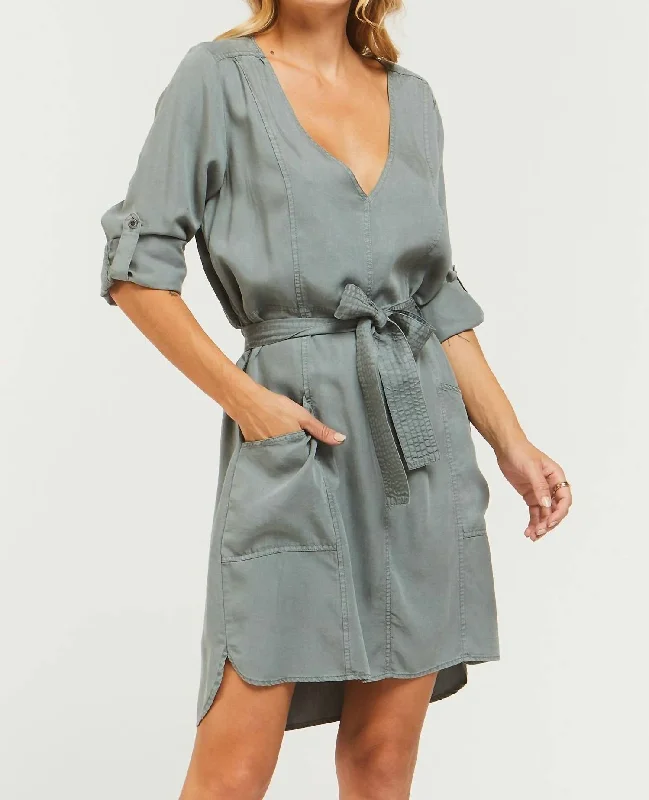 pleated maxi dressTamalia Popover Shirtdress In Sage Olive