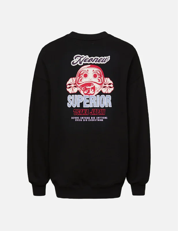 trendy sports sweatshirtDaruma and Kamon Print Sweatshirt