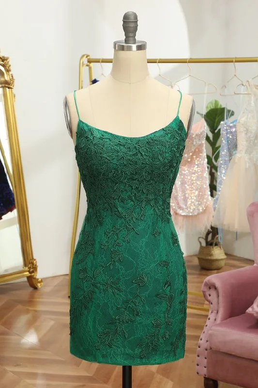 boho dressGreen Short Tight Homecoming Dress with Lace  Y4011