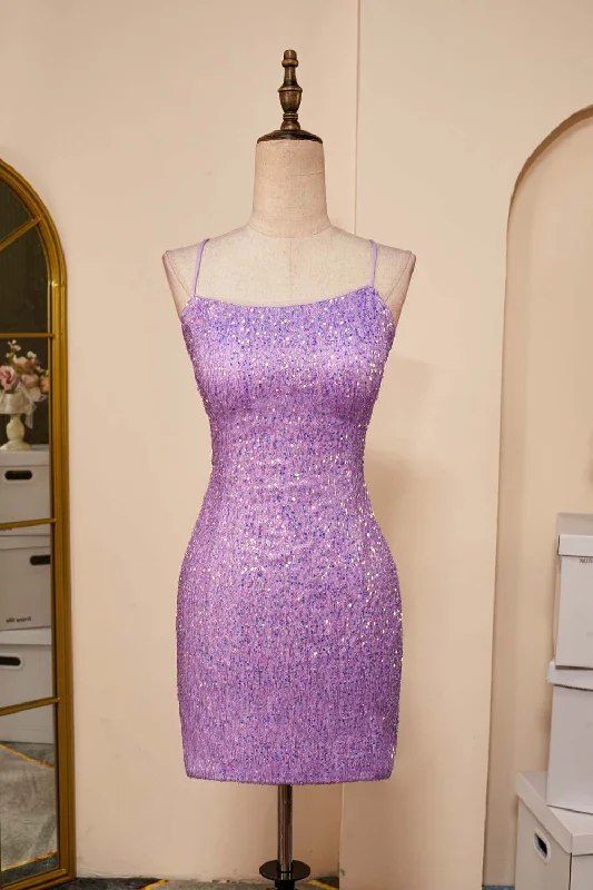 lace-up dressLavender Sequins Sheath Lace-Up Homecoming Dress