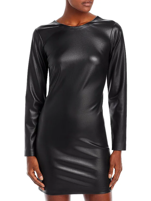 velvet dressWomens Faux Leather Mini Cocktail and Party Dress