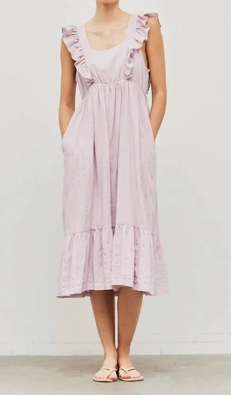 lace-up dressRuffle Shoulder Empire Waist Dress In Dusty Lilac