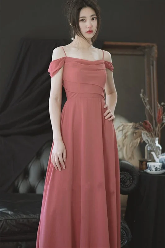 casual knit dressOff the Shoulder Coral Chiffon Long Bridesmaid Dress