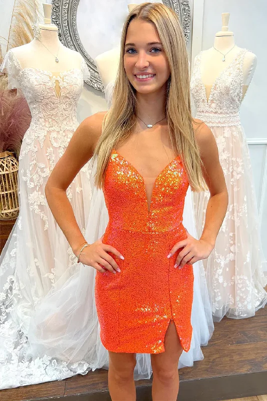 luxury dressLace-Up Sequin Short Homecoming Dress with Slit Y2947