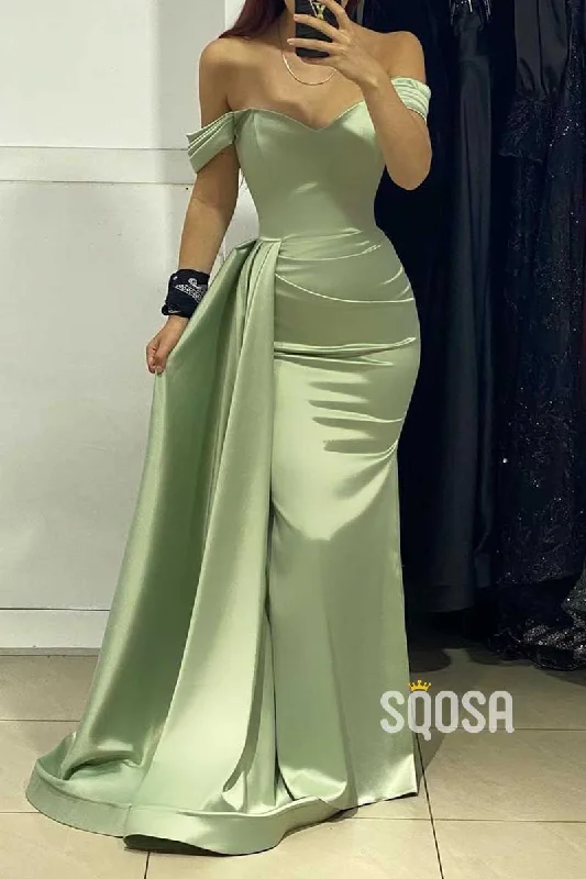 bohemian dressSatin Trumpet Off-Shoulder Empire With Train Formal Prom Dress QP3468