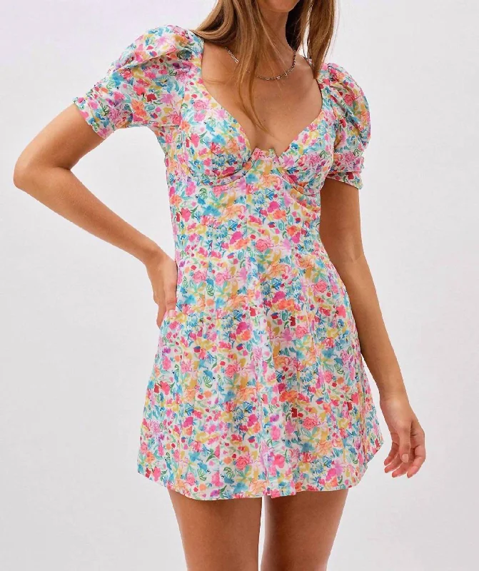 long-sleeve floral dressClaude Mini Dress in Aqua