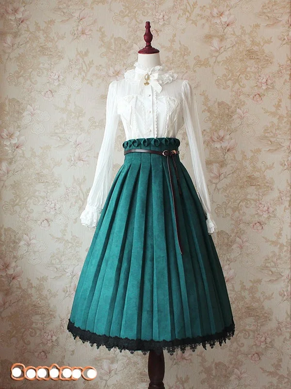 boho-chic dressSentaro~Warm Tea Suede~High Waist Pleated Lolita Skirt