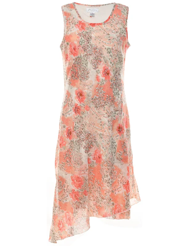 high-quality coatY2K Floral Print Coral Asymmetrical Hem Dress - L