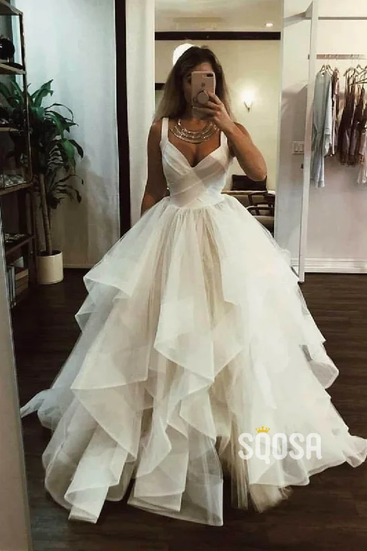 trendy wrap dressBall Gown Double Straps V-neck Rustic Wedding Dress Bridal Gown QW2223