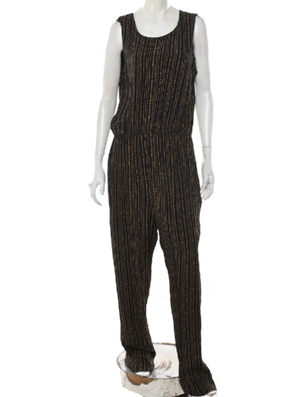 stylish peacoatStriped Black & Light Brown 1990s Jumpsuit - L