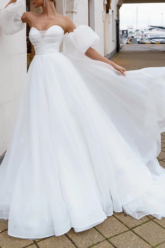 winter dressA Line Sweetheart White Hall Casual Wedding Dress Simple Bridal Gowns QW2664