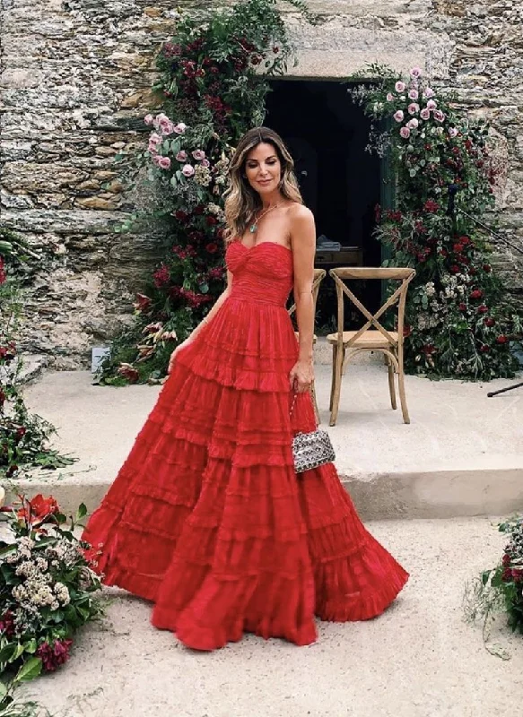 trendy bodycon dressRed A-line Long Prom Dress,Red Formal Dress Y3086