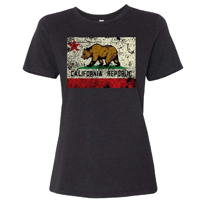 comfy workout wear hoodieCalifornia State Flag Distressed Women's Relaxed Jersey Tee