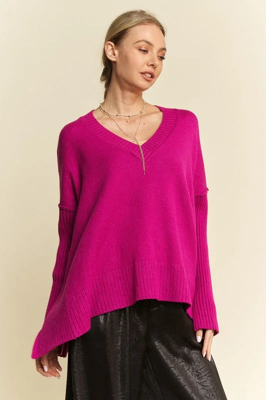 urban activewear hoodieDavi & Dani Ribbed Side Slit V-Neck Sweater