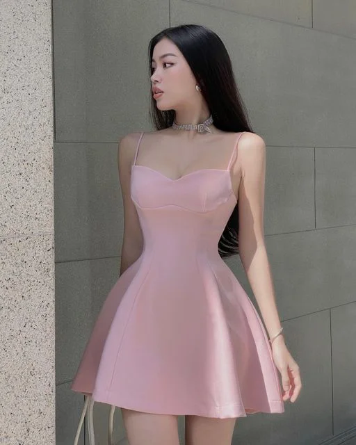 bodycon dressCute Pink Spaghetti Straps A-line Homecoming Dress Y2878