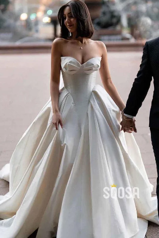 fitted bodycon dressSweetheart Ivory Satin Ball Gown Satin Romantic Wedding Dress QW2510