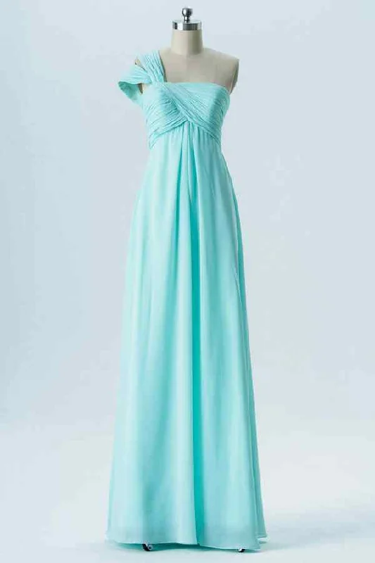 trendy mini dressCaribbean A-line One Shoulder Pleated Chiffon Long Bridesmaid Dress