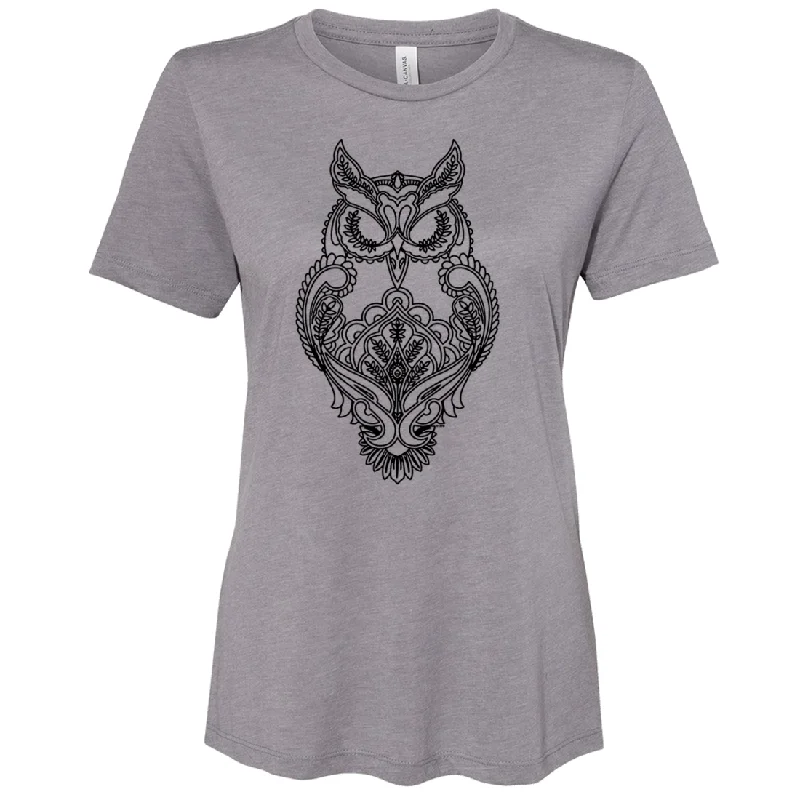 eco-friendly sports hoodieMystical Owl Stencil Black Women's Relaxed Jersey Tee