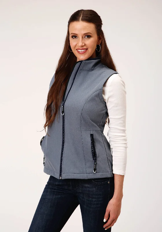 cold weather jacketWOMENS TECH  HEATHERED BLUE SOFTSHELL VEST