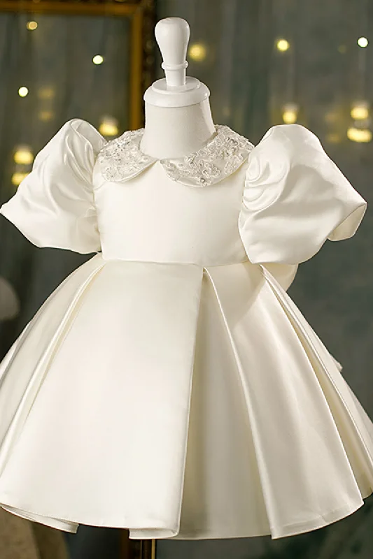 floral wrap dressChic Bateau Shoet Sleeves Appliques Cute Flower Girl Dress Ivory First Communion Dress QF1034