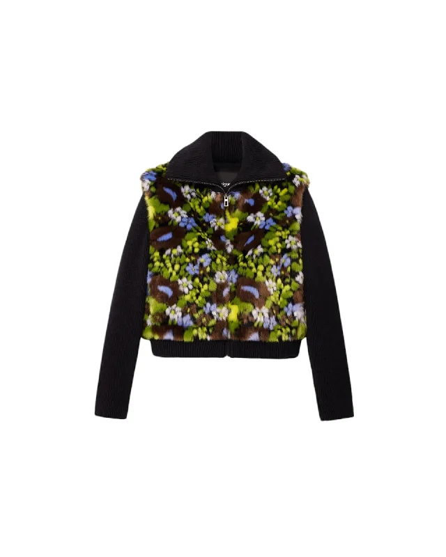 long coatDesigual Floral Pattern Zip-Up Jacket with Classic Collar