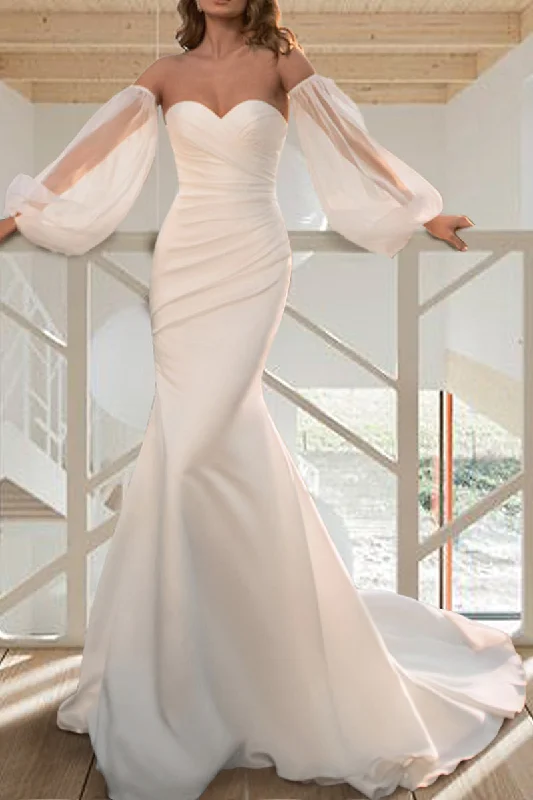 cocktail dressCasual Wedding Dresses Sweep / Brush Train Mermaid / Trumpet Long Sleeves Summer Bridal Gowns QW2354