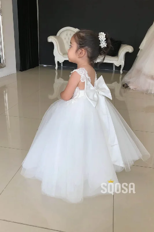 fitted cocktail dressBall Gown Tulle Lace Top Cute Bow Flower Girl Dress QF0826