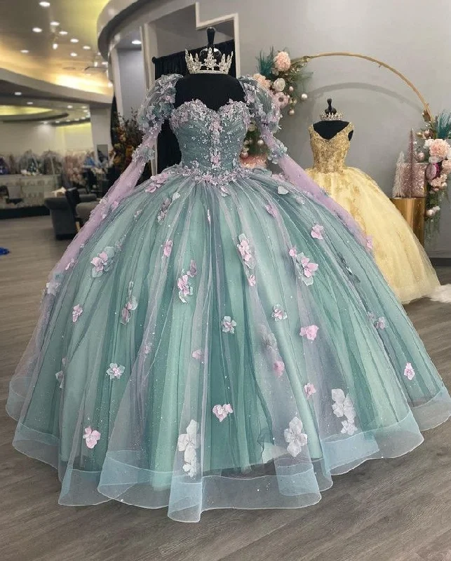 off-the-shoulder dressPrincess Sweetheart Ball Gown Quinceanera Dresses Beaded Celebrity Party Gowns With 3D Flowers  Y2982